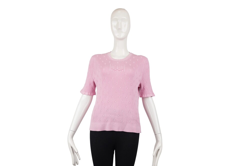 Chanel Pink Dot Top Ribbed Knit Size 50